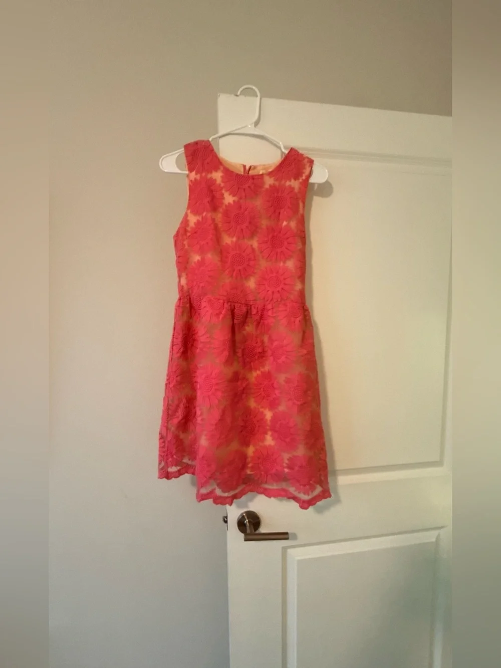 Ellison Coral Pink Floral Lace Midi Dress - Picture 1 of 8